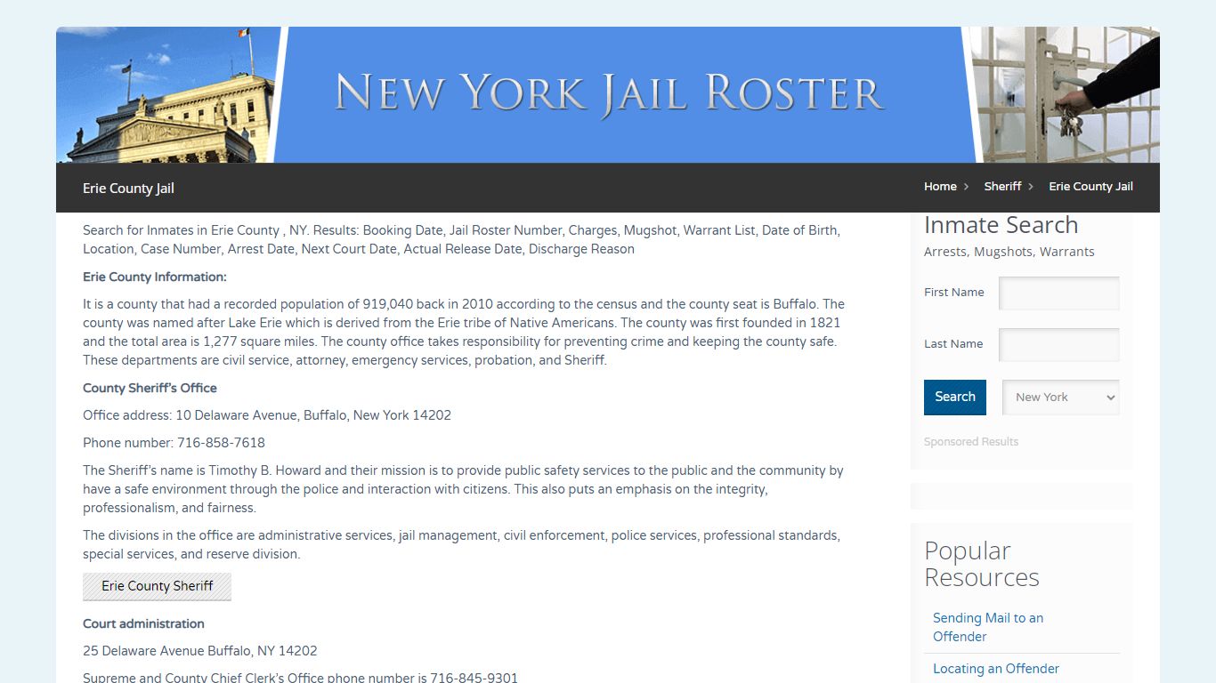 Erie County Jail | Jail Roster Search